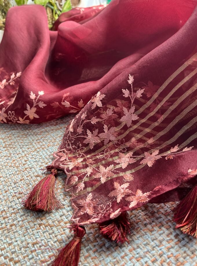 Tarang | ترنگ | तरंग : Soft Moonga Silk Salwars with Organza Dupatta (Brown)