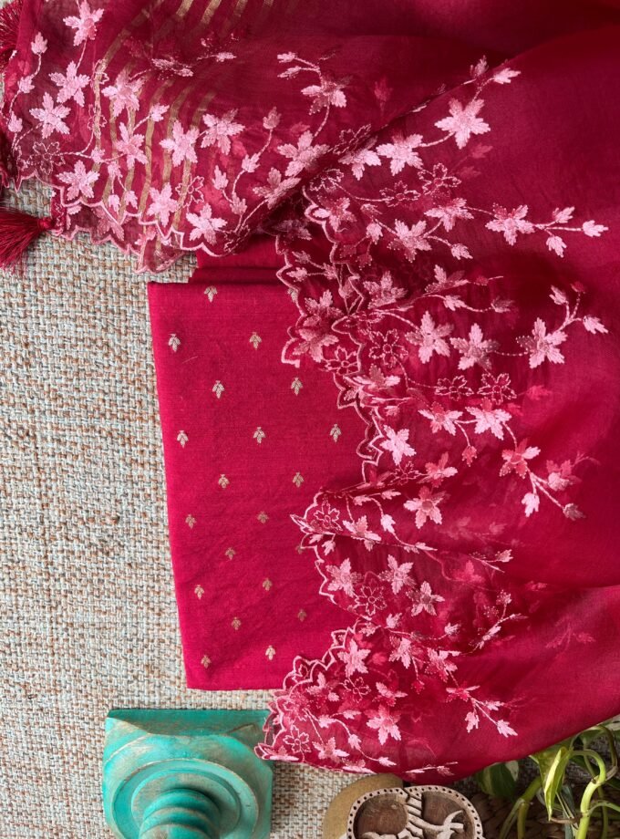 Tarang | ترنگ | तरंग : Soft Moonga Silk Salwars with Organza Dupatta (Magenta)