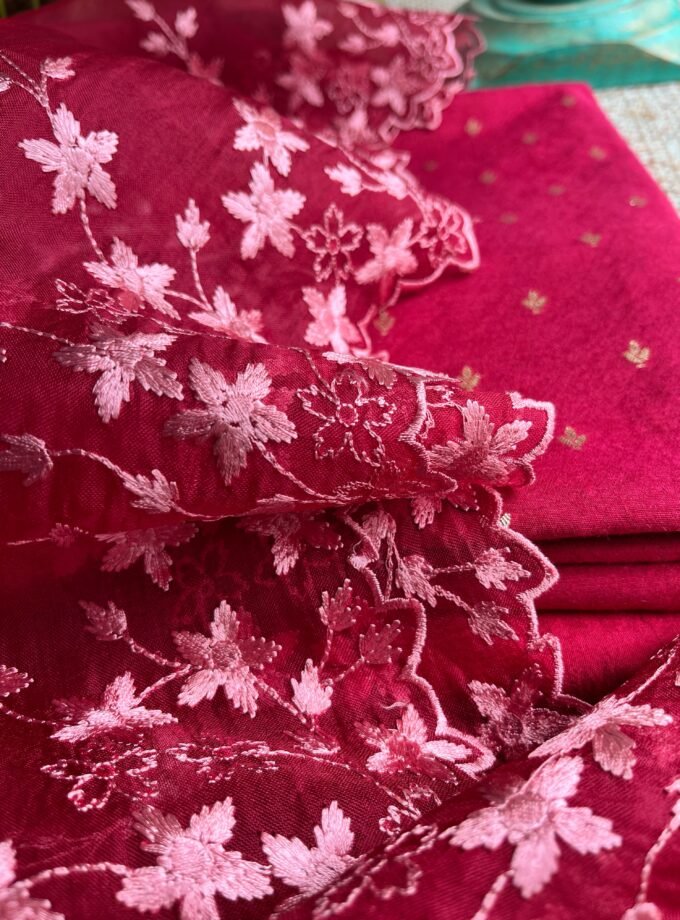 Tarang | ترنگ | तरंग : Soft Moonga Silk Salwars with Organza Dupatta (Magenta)
