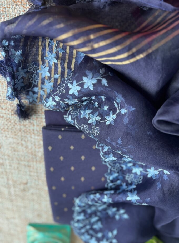 Tarang | ترنگ | तरंग : Soft Moonga Silk Salwars with Organza Dupatta (Blue)