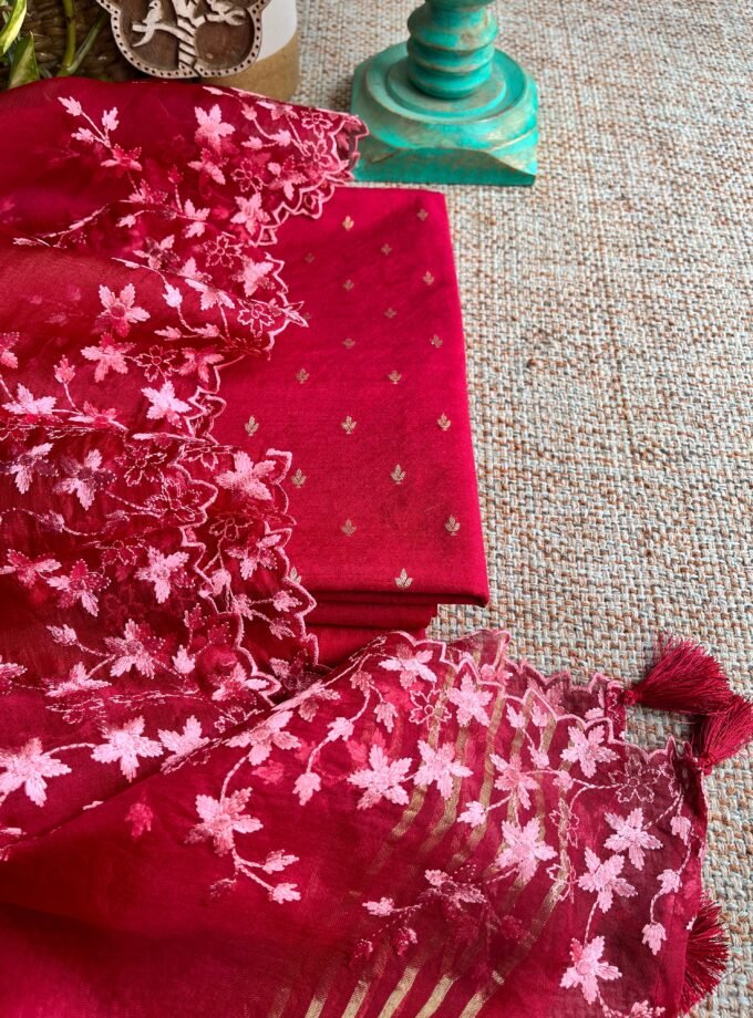 Tarang | ترنگ | तरंग : Soft Moonga Silk Salwars with Organza Dupatta (Magenta)