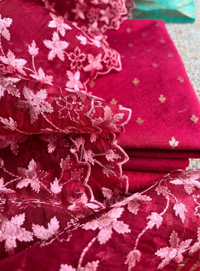 Tarang | ترنگ | तरंग : Soft Moonga Silk Salwars with Organza Dupatta (Magenta)