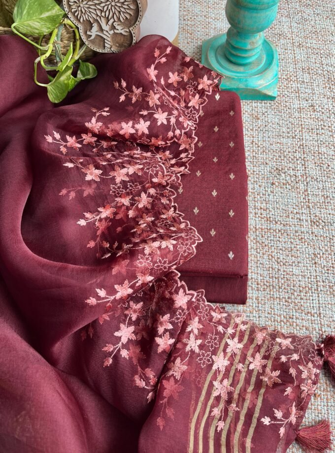 Tarang | ترنگ | तरंग : Soft Moonga Silk Salwars with Organza Dupatta (Brown)