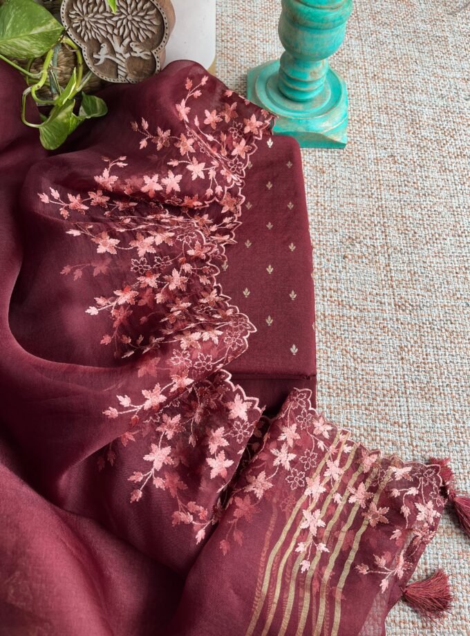 Tarang | ترنگ | तरंग : Soft Moonga Silk Salwars with Organza Dupatta (Brown)