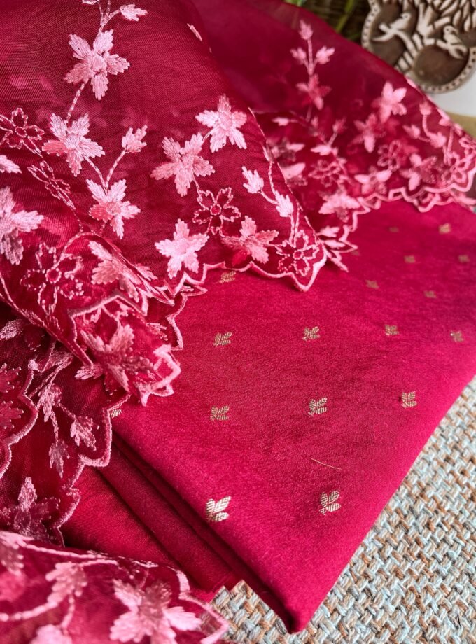 Tarang | ترنگ | तरंग : Soft Moonga Silk Salwars with Organza Dupatta (Magenta)