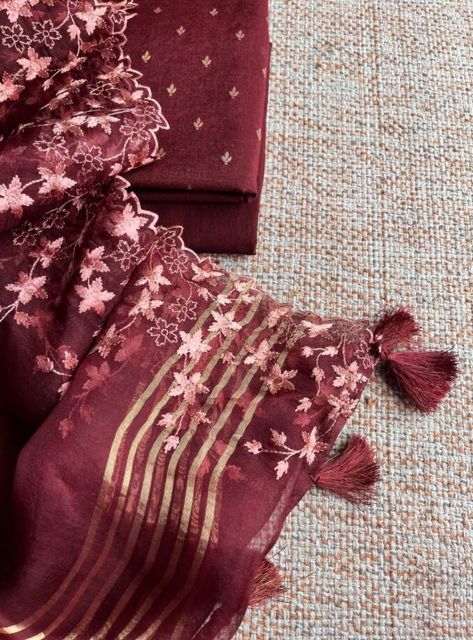 Tarang | ترنگ | तरंग : Soft Moonga Silk Salwars with Organza Dupatta (Brown)