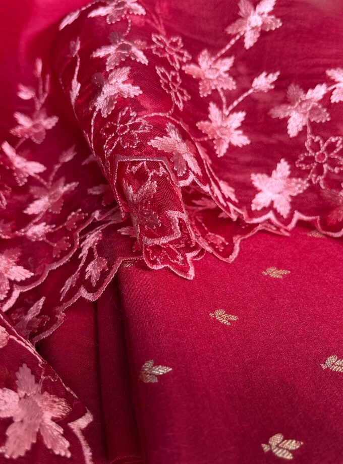Tarang | ترنگ | तरंग : Soft Moonga Silk Salwars with Organza Dupatta (Magenta)