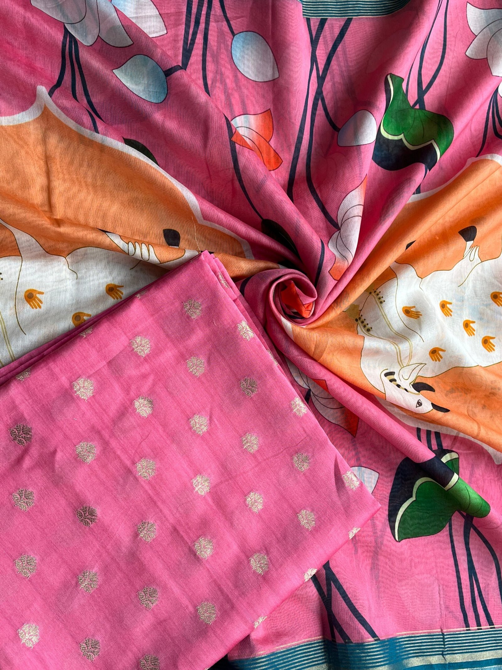 Siddhi | سدھی | सिद्धि  (Pink) : Pure Chanderi Silk Pichwai Salwars by Ikhtirah - Image 6