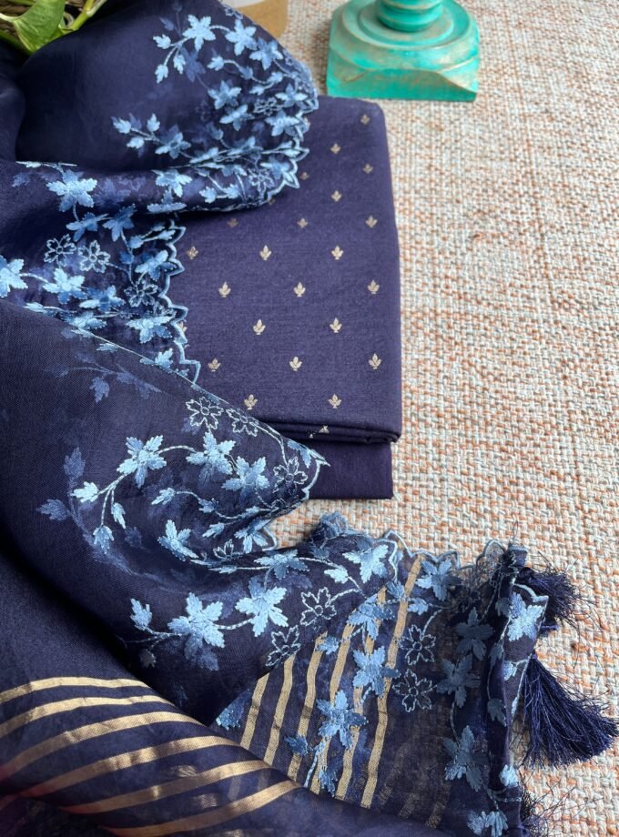 Tarang | ترنگ | तरंग : Soft Moonga Silk Salwars with Organza Dupatta (Blue)