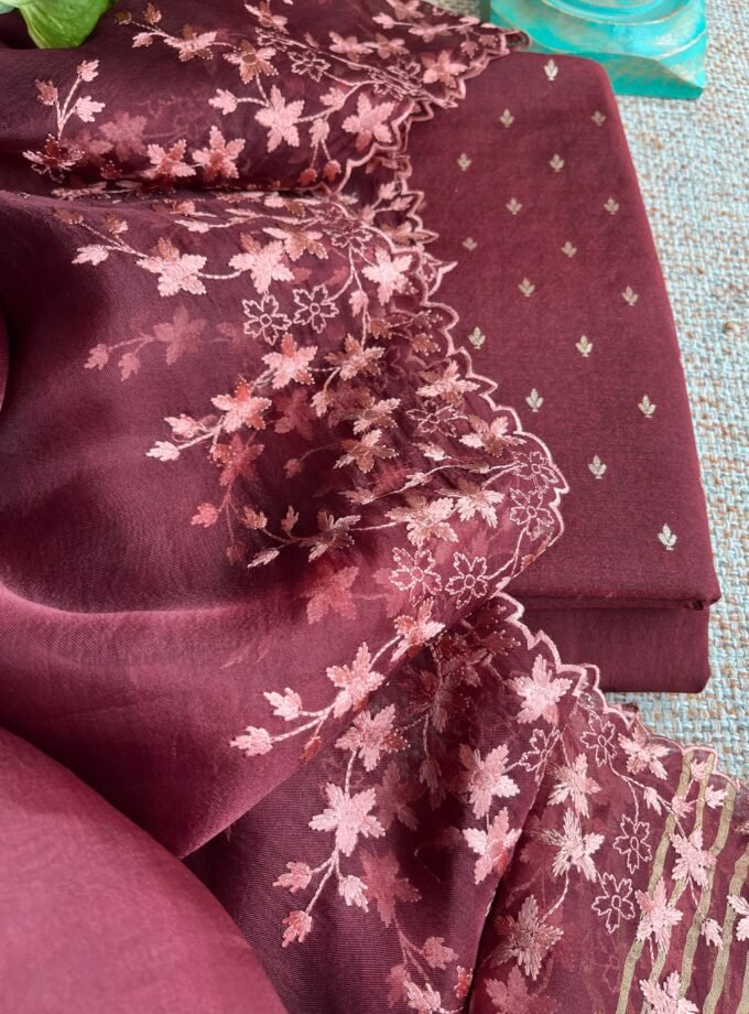 Tarang | ترنگ | तरंग : Soft Moonga Silk Salwars with Organza Dupatta (Brown)