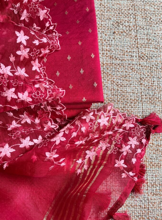 Tarang | ترنگ | तरंग : Soft Moonga Silk Salwars with Organza Dupatta (Magenta)