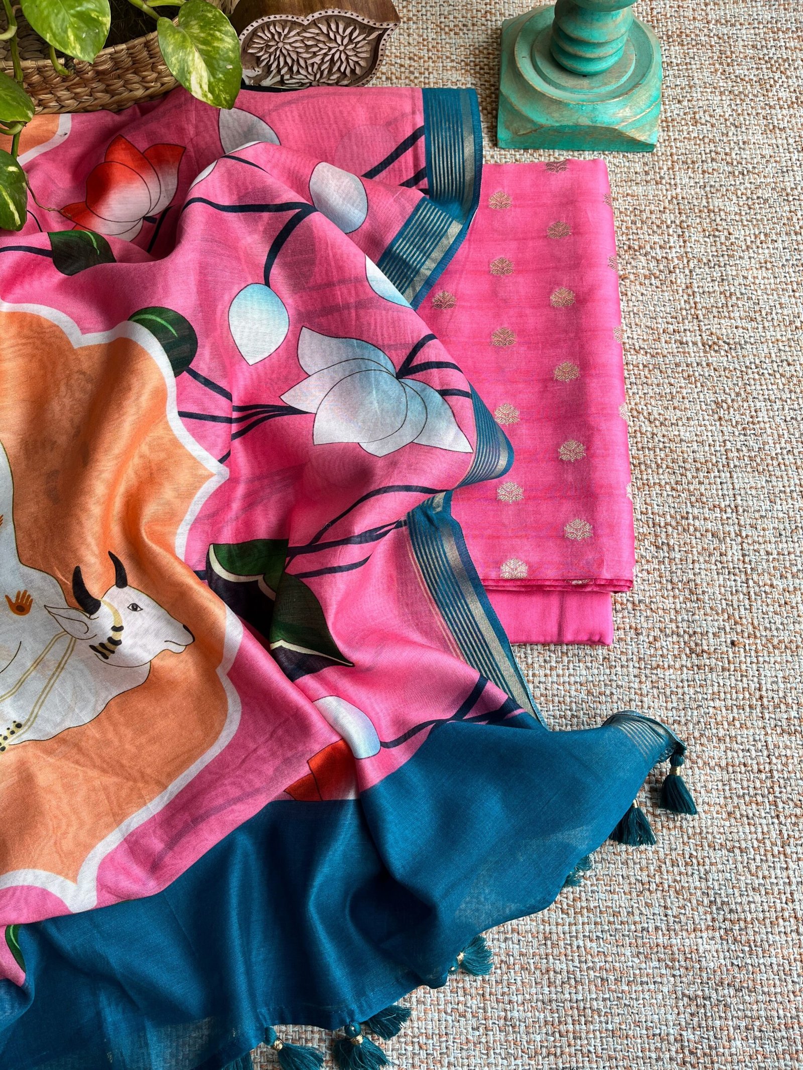 Siddhi | سدھی | सिद्धि  (Pink) : Pure Chanderi Silk Pichwai Salwars by Ikhtirah - Image 5