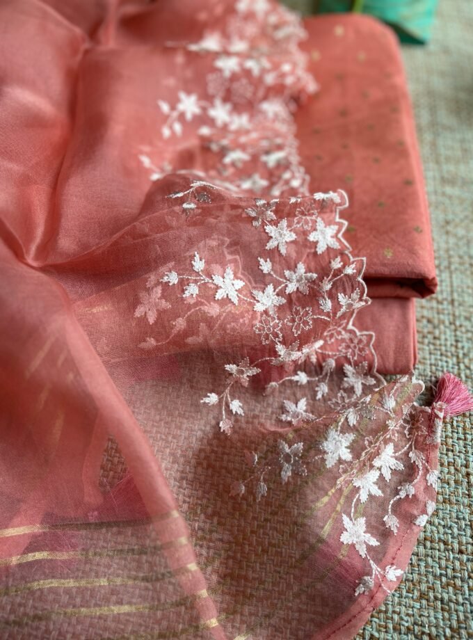 Tarang | ترنگ | तरंग : Soft Moonga Silk Salwars with Organza Dupatta (Peach)