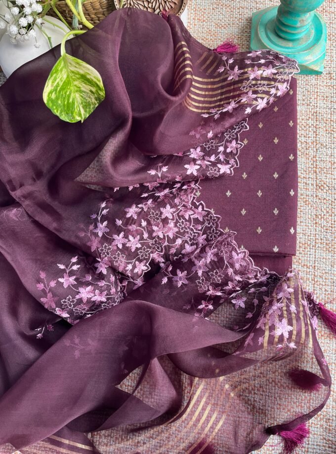 Tarang | ترنگ | तरंग : Soft Moonga Silk Salwars with Organza Dupatta (Royal Purple)