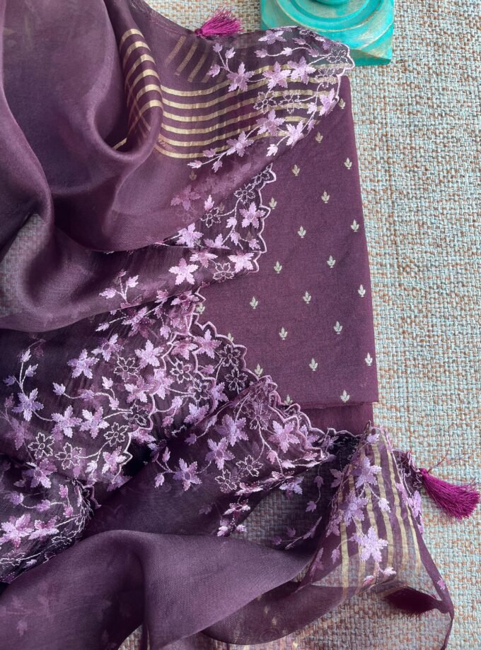 Tarang | ترنگ | तरंग : Soft Moonga Silk Salwars with Organza Dupatta (Royal Purple)