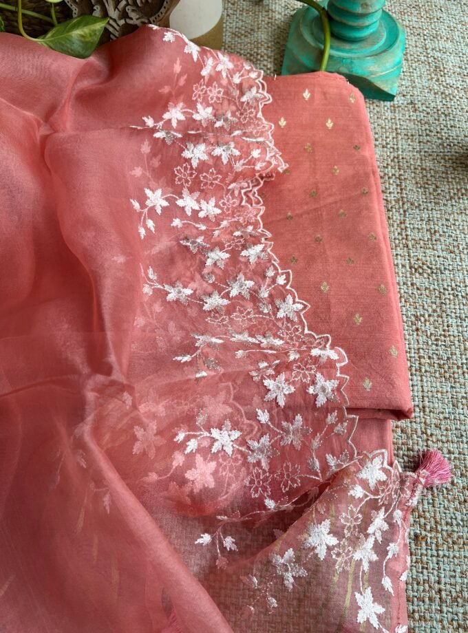 Tarang | ترنگ | तरंग : Soft Moonga Silk Salwars with Organza Dupatta (Peach)
