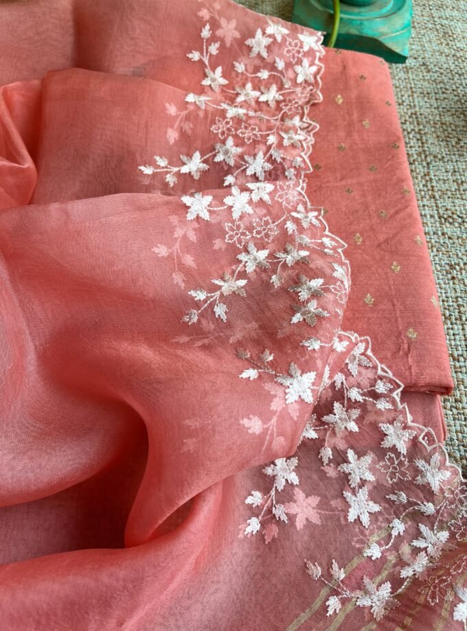 Tarang | ترنگ | तरंग : Soft Moonga Silk Salwars with Organza Dupatta (Peach)