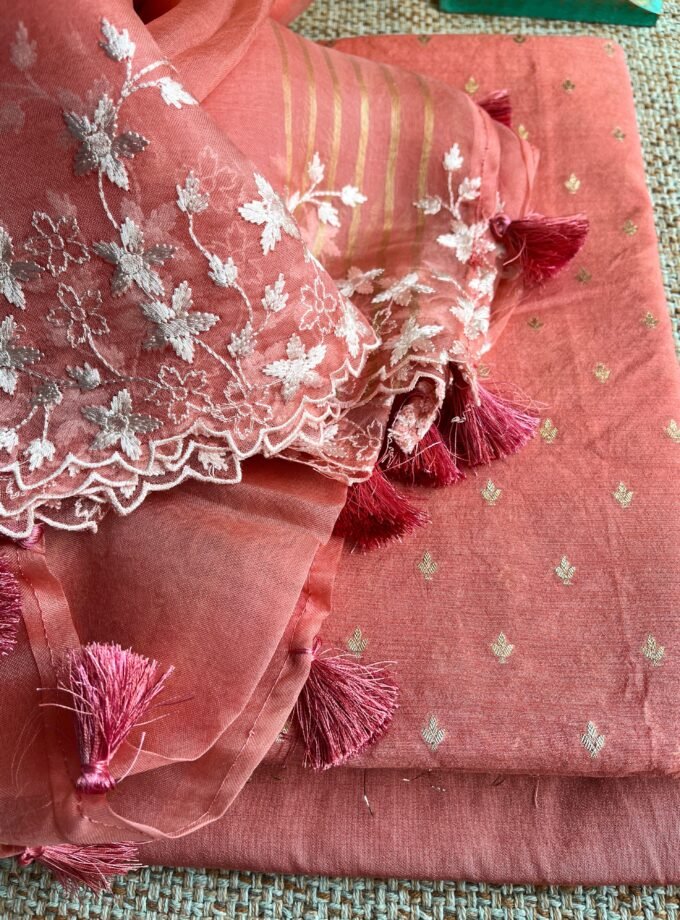 Tarang | ترنگ | तरंग : Soft Moonga Silk Salwars with Organza Dupatta (Peach)