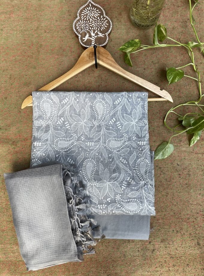 Nazaakat | نزاکت | नज़ाकत (English Grey) : Tussar Kota Silk Salwar by Ikhtirah