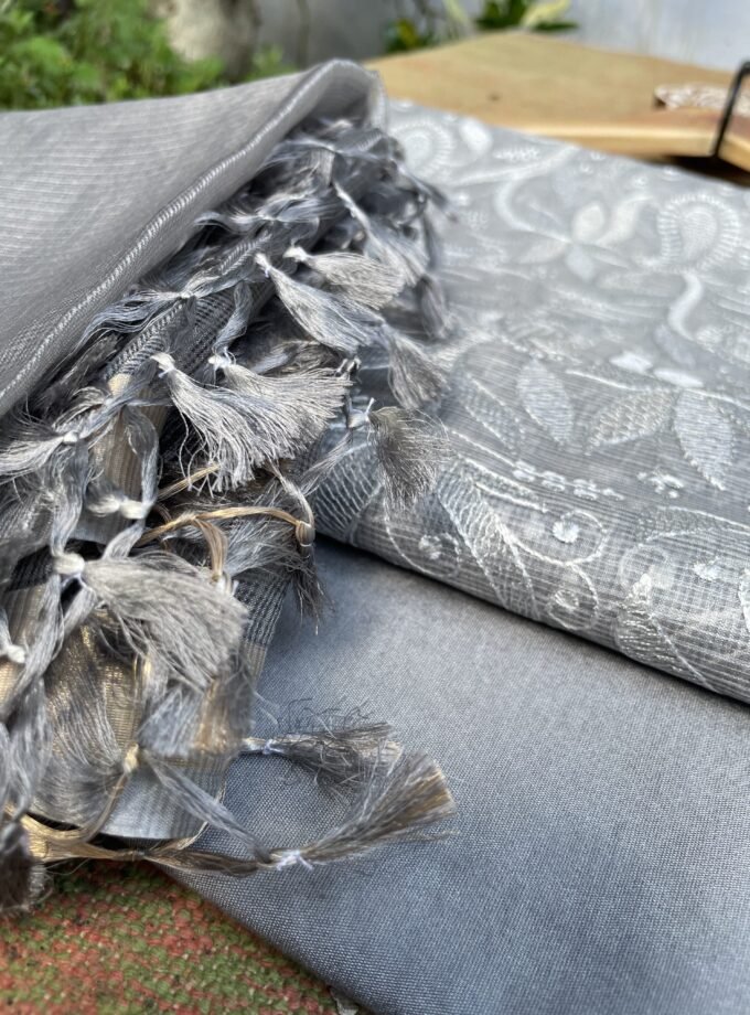 Nazaakat | نزاکت | नज़ाकत (English Grey) : Tussar Kota Silk Salwar by Ikhtirah