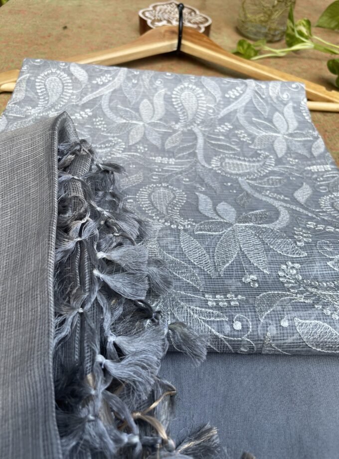 Nazaakat | نزاکت | नज़ाकत (English Grey) : Tussar Kota Silk Salwar by Ikhtirah