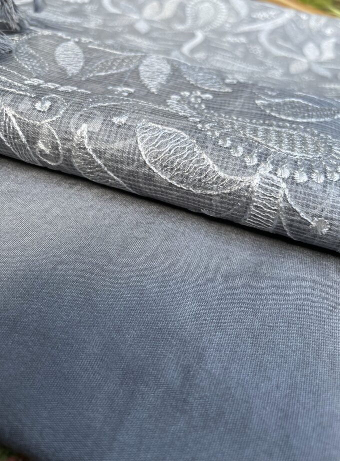 Nazaakat | نزاکت | नज़ाकत (English Grey) : Tussar Kota Silk Salwar by Ikhtirah