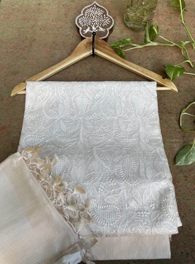 Nazaakat | نزاکت | नज़ाकत (Creamy White) : Tussar Kota Silk Salwar by Ikhtirah