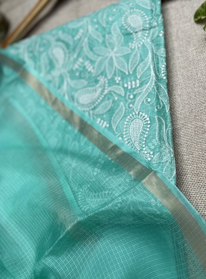 Nazaakat | نزاکت | नज़ाकत (Sea Green): Tussar Kota Silk Salwar by Ikhtirah