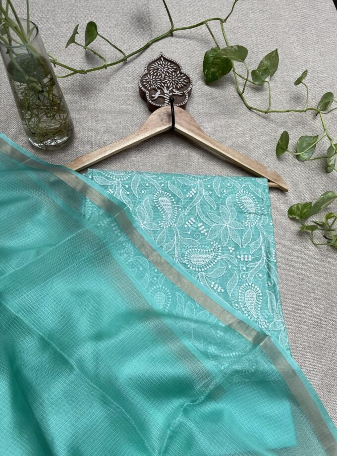Nazaakat | نزاکت | नज़ाकत (Sea Green): Tussar Kota Silk Salwar by Ikhtirah