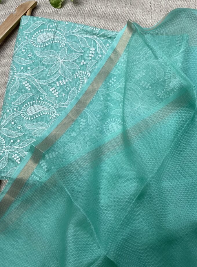 Nazaakat | نزاکت | नज़ाकत (Sea Green): Tussar Kota Silk Salwar by Ikhtirah