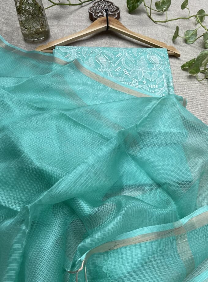Nazaakat | نزاکت | नज़ाकत (Sea Green): Tussar Kota Silk Salwar by Ikhtirah