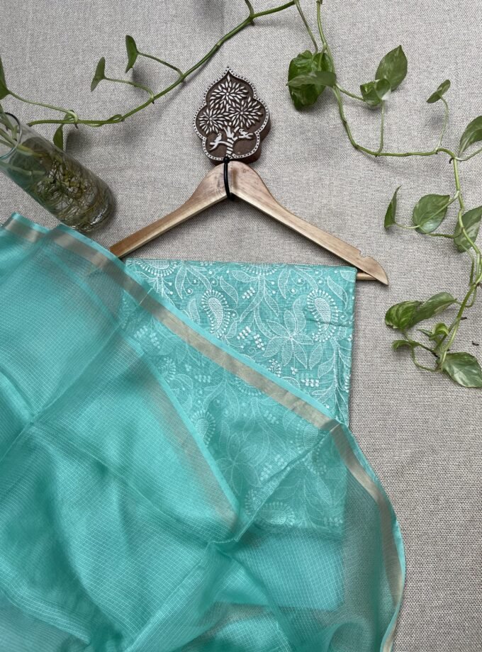Nazaakat | نزاکت | नज़ाकत (Sea Green): Tussar Kota Silk Salwar by Ikhtirah