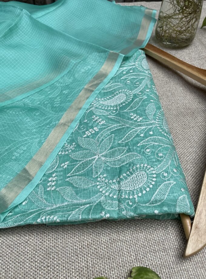 Nazaakat | نزاکت | नज़ाकत (Sea Green): Tussar Kota Silk Salwar by Ikhtirah