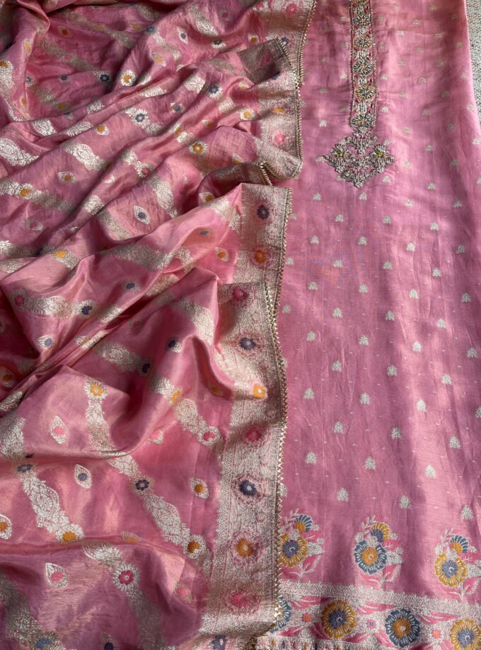 Preet | پریت | प्रीत : Woven Banarasi Silk Salwar with Handwork by Ikhtirah (Pink)
