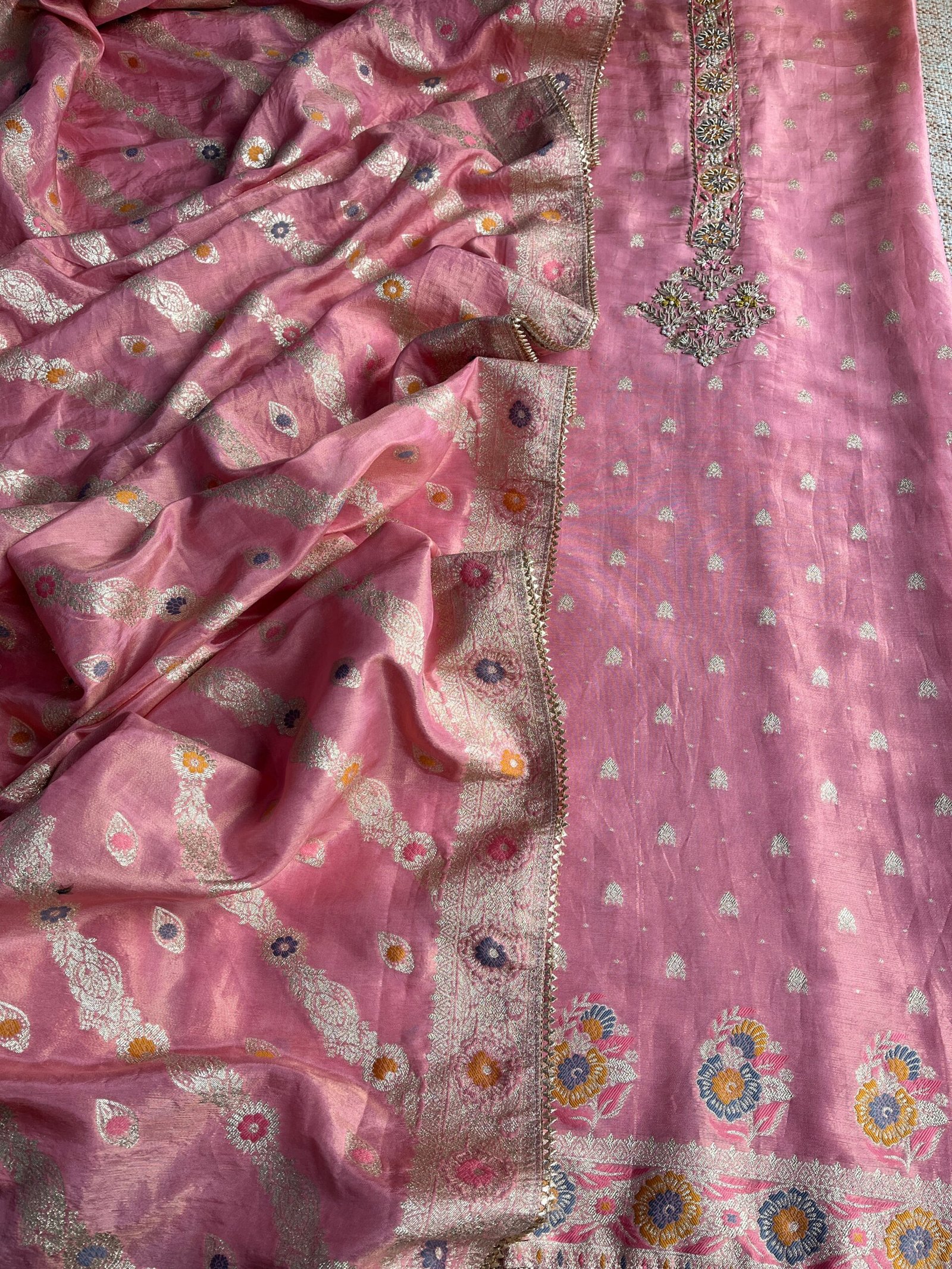 Preet | پریت | प्रीत : Woven Banarasi Silk Salwar with Handwork by Ikhtirah (Pink) - Image 11