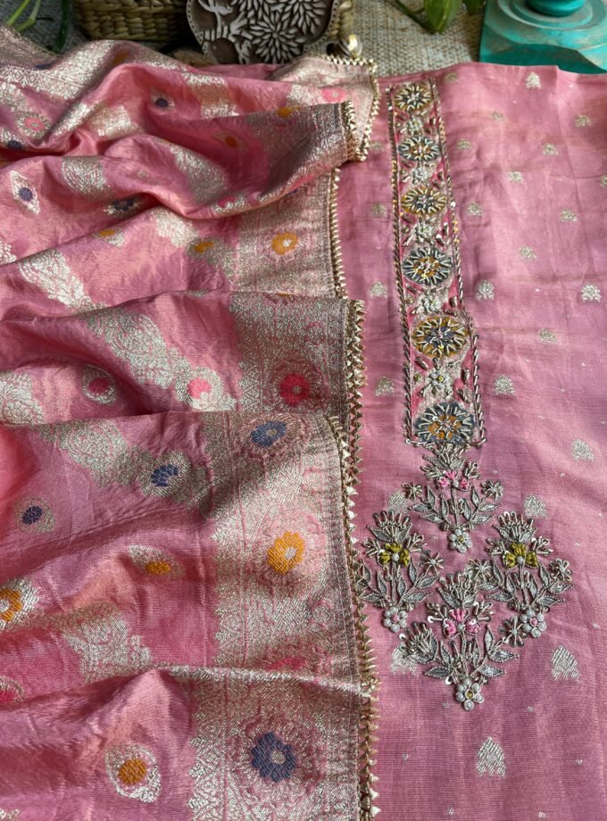 Preet | پریت | प्रीत : Woven Banarasi Silk Salwar with Handwork by Ikhtirah (Pink)