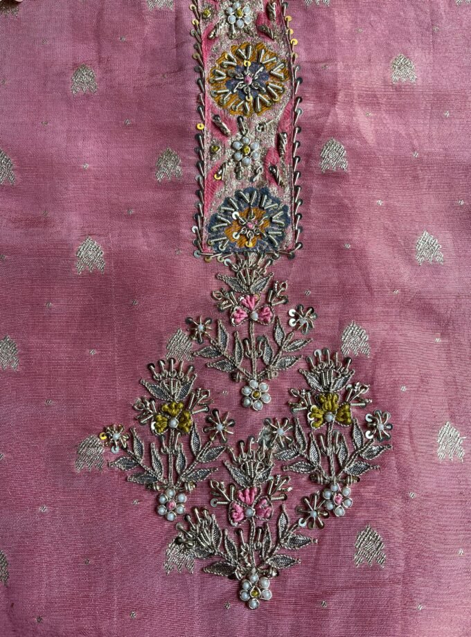 Preet | پریت | प्रीत : Woven Banarasi Silk Salwar with Handwork by Ikhtirah (Pink)