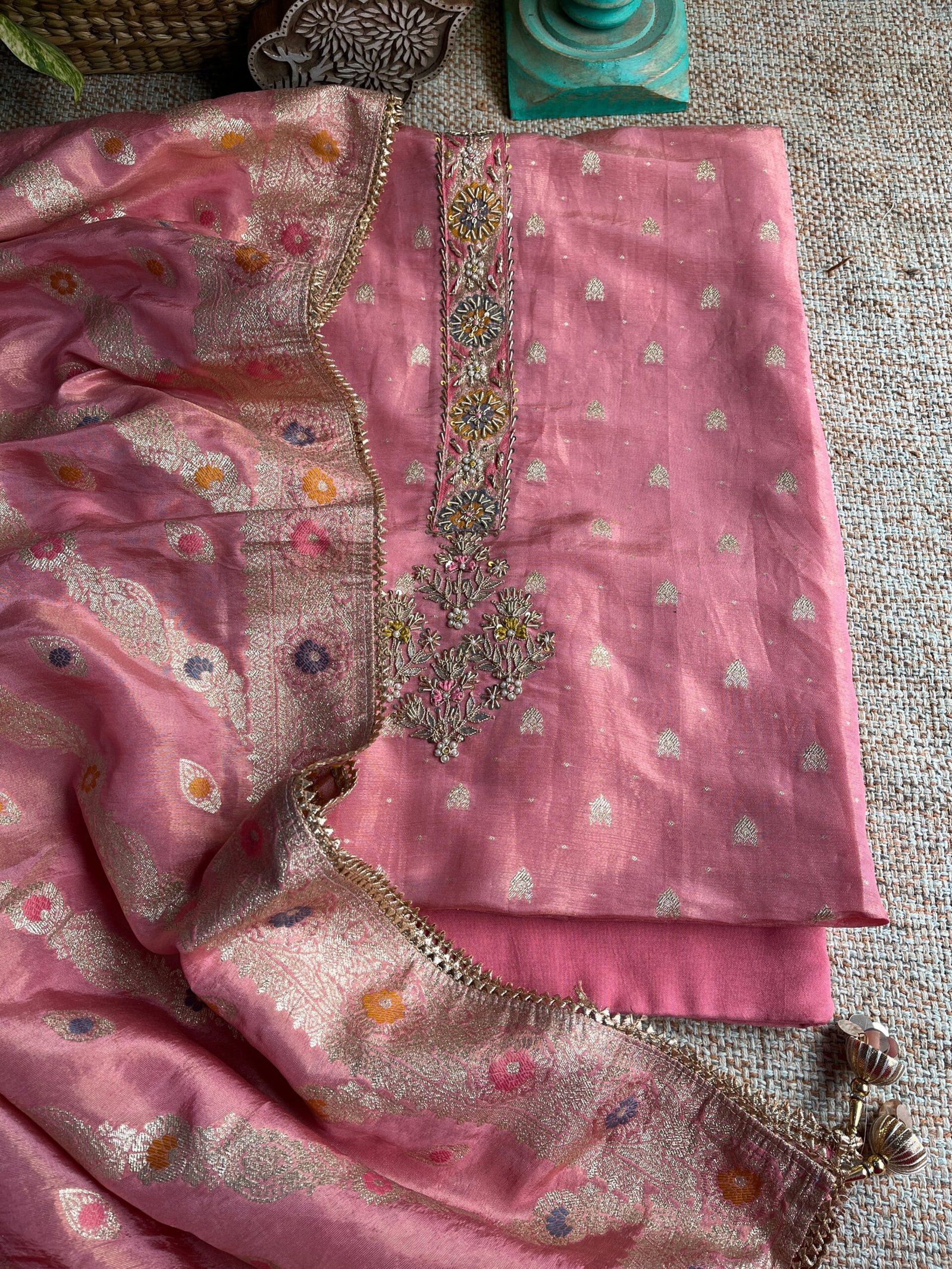 Preet | پریت | प्रीत : Woven Banarasi Silk Salwar with Handwork by Ikhtirah (Pink) - Image 8