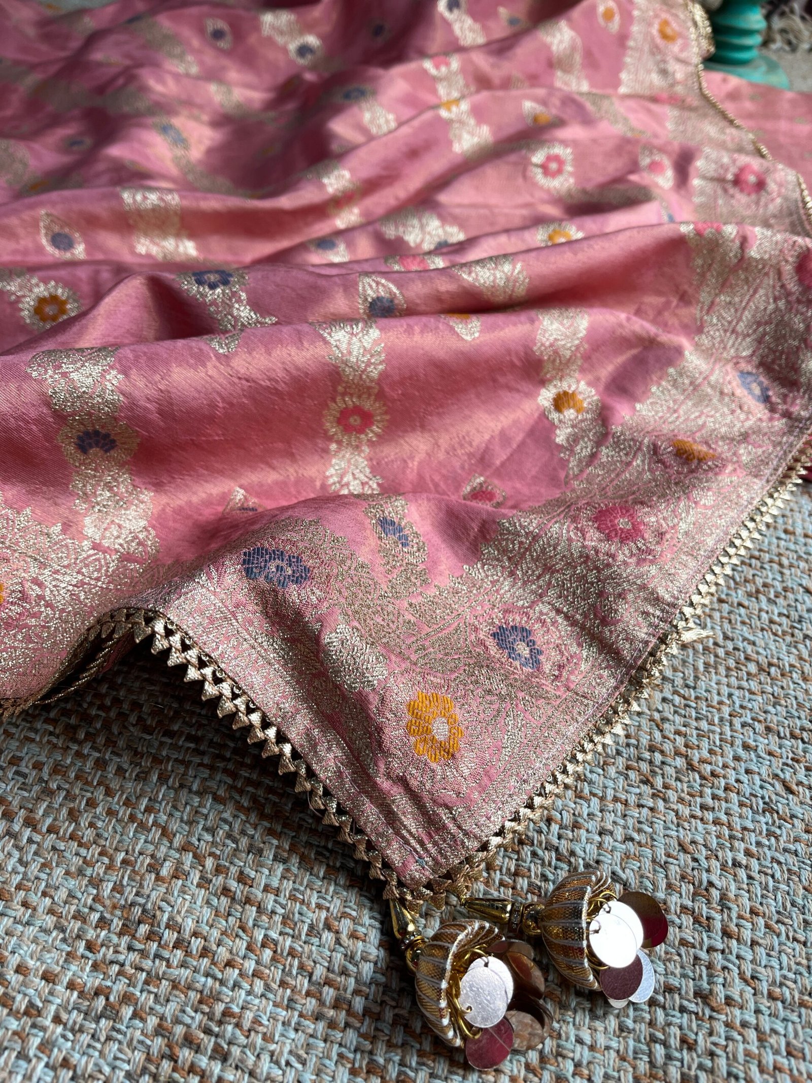 Preet | پریت | प्रीत : Woven Banarasi Silk Salwar with Handwork by Ikhtirah (Pink) - Image 13