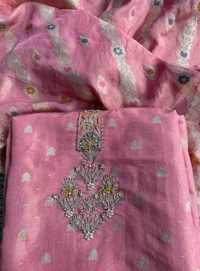 Preet | پریت | प्रीत : Woven Banarasi Silk Salwar with Handwork by Ikhtirah (Pink)