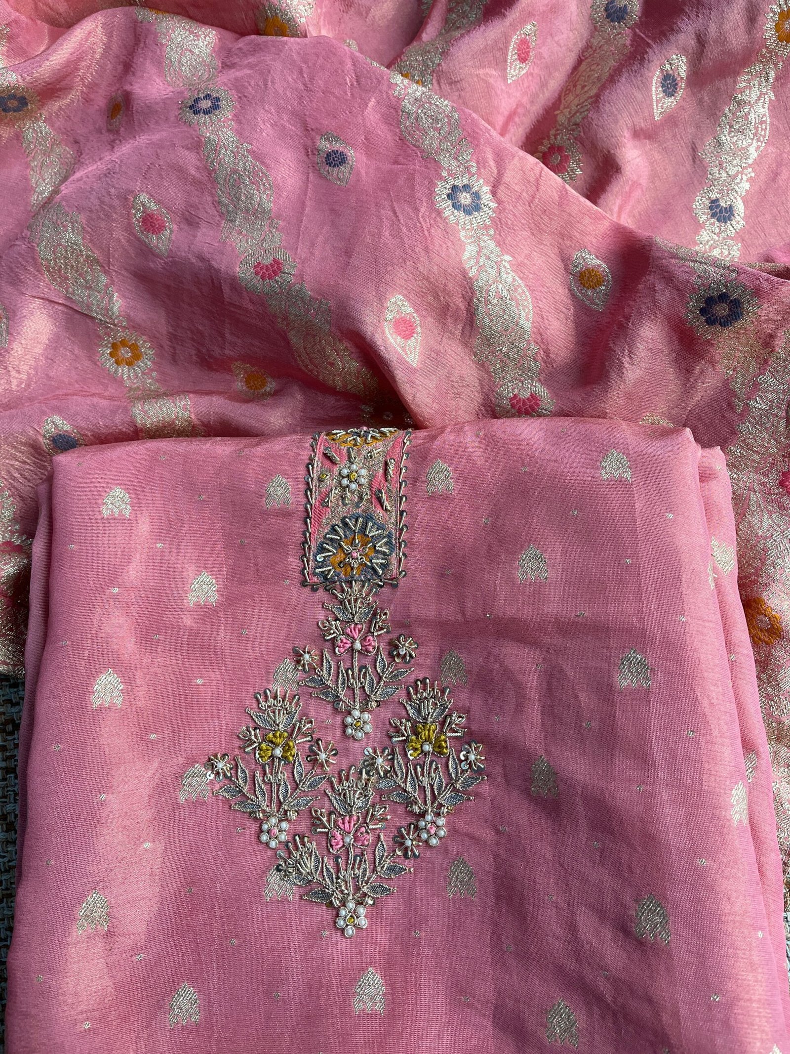 Preet | پریت | प्रीत : Woven Banarasi Silk Salwar with Handwork by Ikhtirah (Pink) - Image 19
