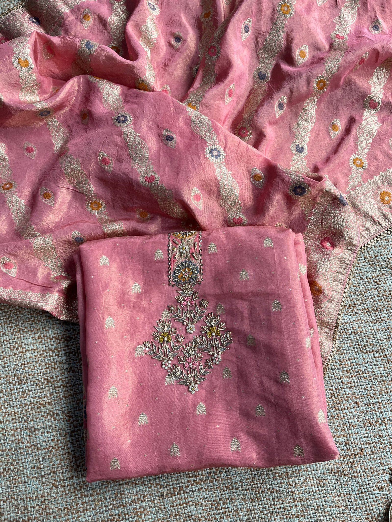 Preet | پریت | प्रीत : Woven Banarasi Silk Salwar with Handwork by Ikhtirah (Pink) - Image 20