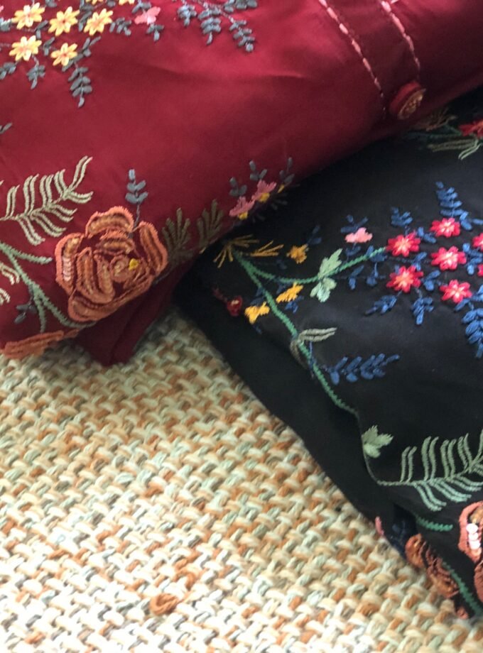 Aarab | عرب | आराब (Maroon) : Embroidered Organza Salwar with lining by Ikhtirah