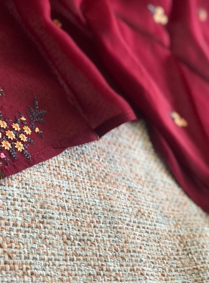 Aarab | عرب | आराब (Maroon) : Embroidered Organza Salwar with lining by Ikhtirah
