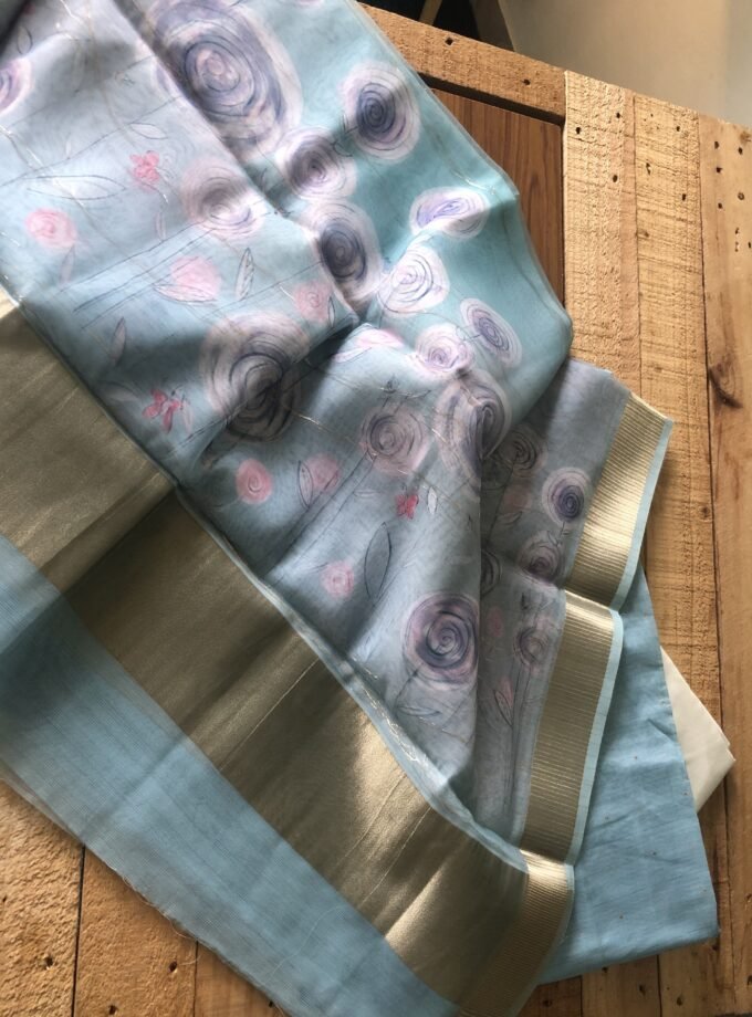 Sitara | ستارہ | सितारा :Chanderi Cotton Salwar (Blue) by Ikhtirah