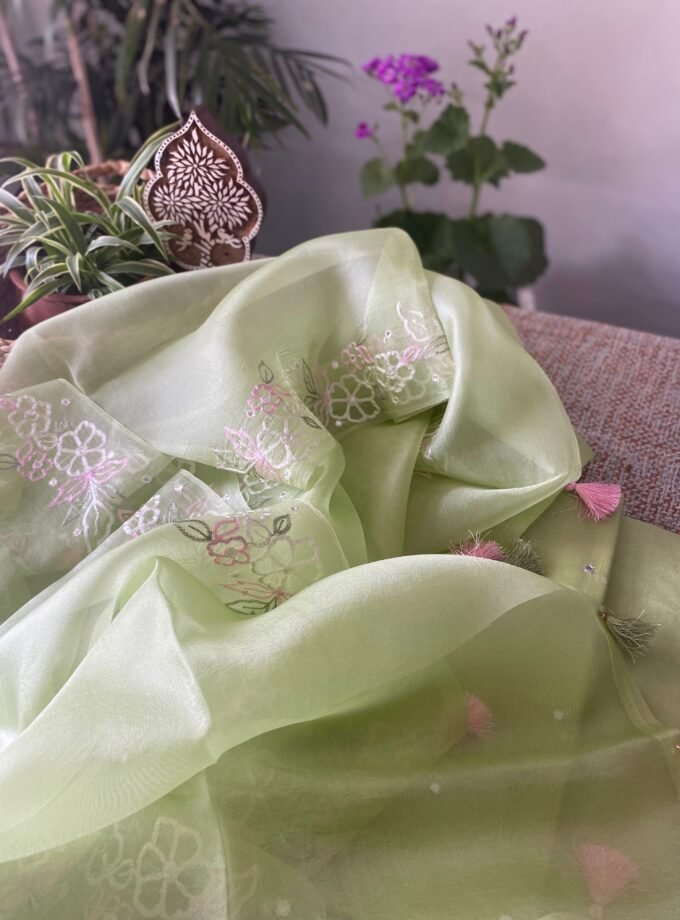 Roohani | روحانی | रूहानी A5 : Pure Chanderi Cotton Salwar with Organza Dupatta Collection by Ikhtirah