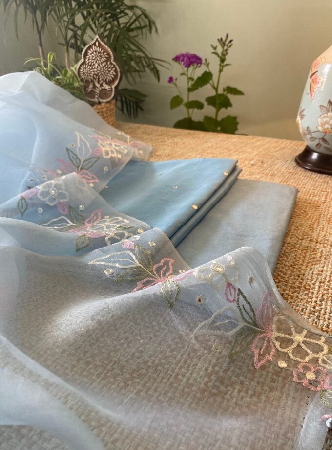 Roohani | روحانی | रूहानी A6 : Pure Chanderi Cotton Salwar with Organza Dupatta Collection by Ikhtirah