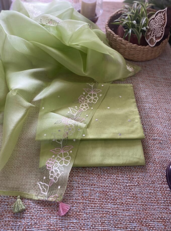 Roohani | روحانی | रूहानी A5 : Pure Chanderi Cotton Salwar with Organza Dupatta Collection by Ikhtirah