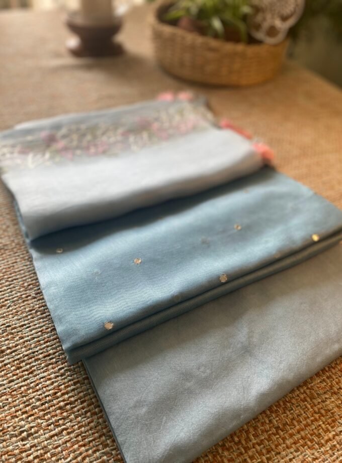 Roohani | روحانی | रूहानी A6 : Pure Chanderi Cotton Salwar with Organza Dupatta Collection by Ikhtirah