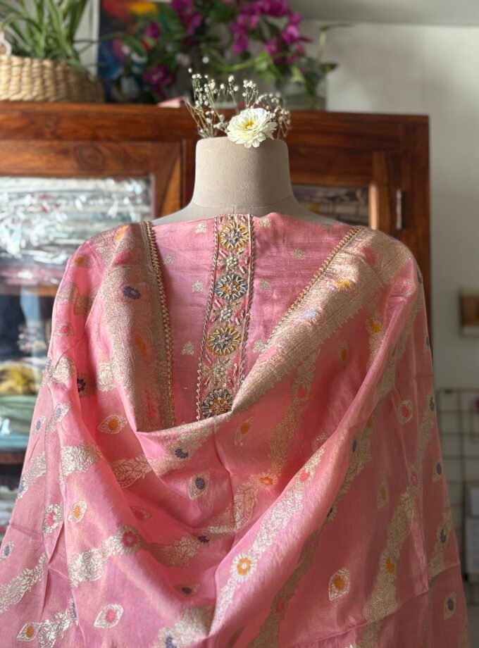 Preet | پریت | प्रीत : Woven Banarasi Silk Salwar with Handwork by Ikhtirah (Pink)